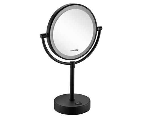 K-1005BLACK Kosmetikspiegel mit Beleuchtung. Doppelseitig, Standard sowie mit dreifacher Vergrößerung
